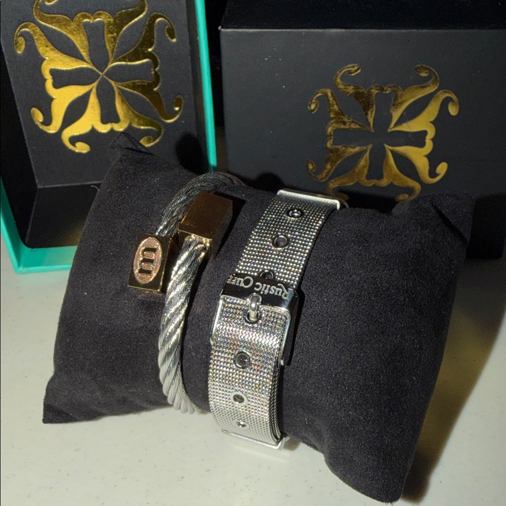 Rustic Cuff Silver and gold Bracelet set.